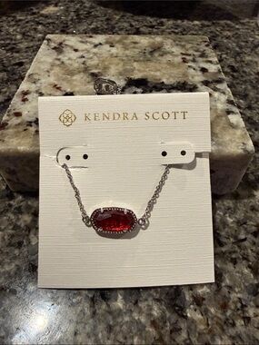 Kendra Scott Silver Adjustable Bracelet with Red Faceted Oval Stone